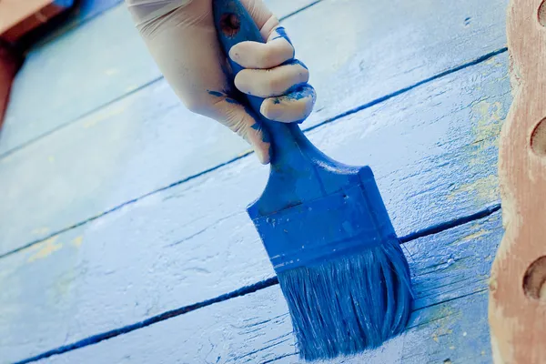 Kézi festés kék fából készült fal — Stock Fotó