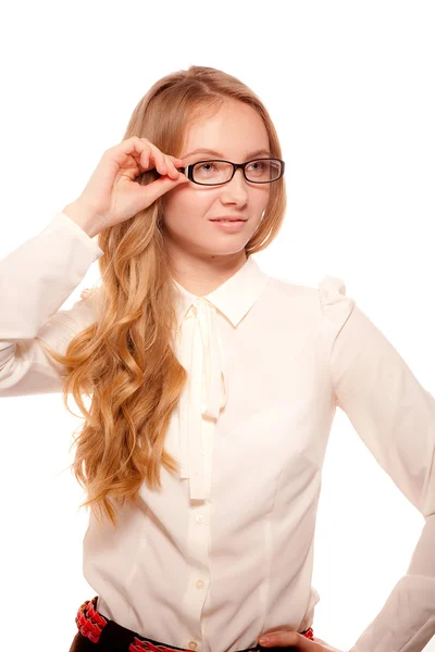 Affärskvinna i glasögon poserar — Stockfoto