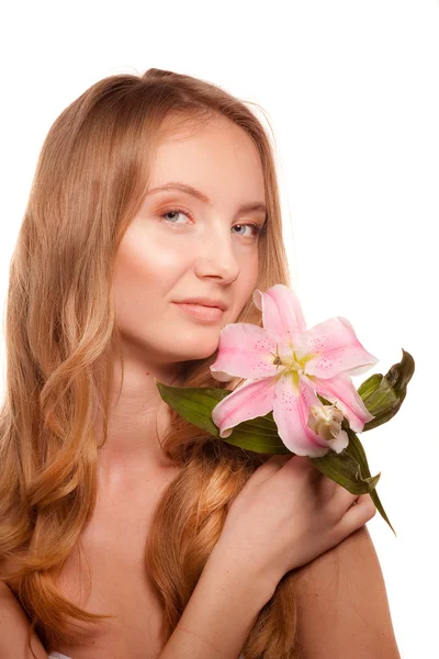 Beautiful girl with a flower lily — Stock Photo, Image
