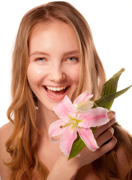 Beautiful girl with a flower lily — Stock Photo, Image