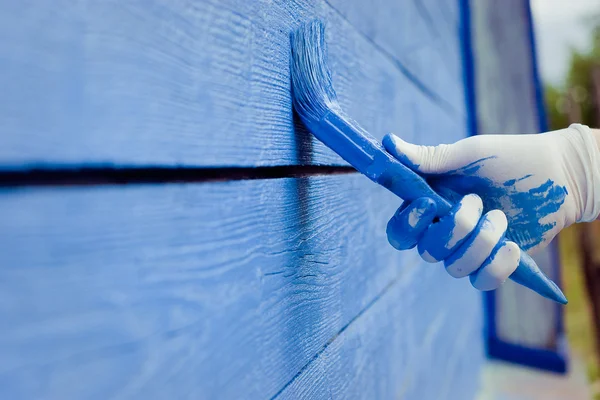手绘画蓝色木墙 — 图库照片