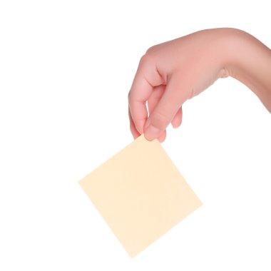 insan eli boş sarı kart tutan. beyaz izole