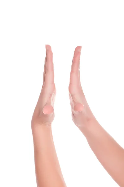 Um gesto de mãos humanas. Isolado em branco. Dimensão — Fotografia de Stock