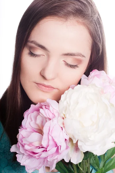 Donna con fiori — Foto Stock