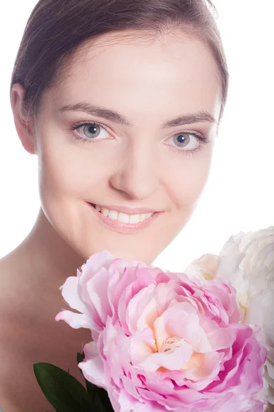 Femme avec des fleurs — Photo