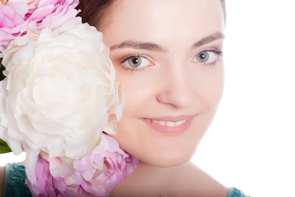 Woman with flowers — Stock Photo, Image