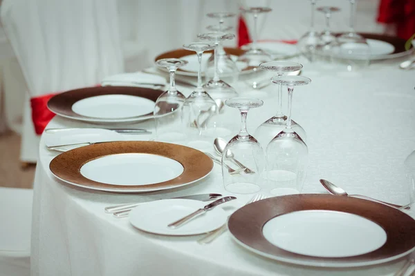 Conjunto de mesa para uma festa de evento ou recepção de casamento — Fotografia de Stock