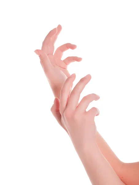 Femme main sur fond blanc — Photo