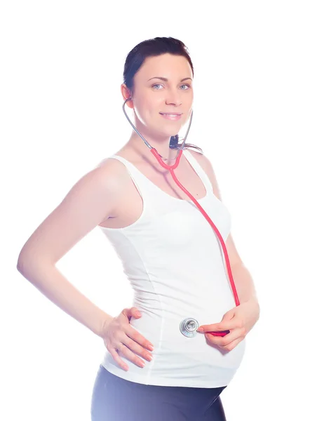 Pregnant woman listening to baby Stock Image