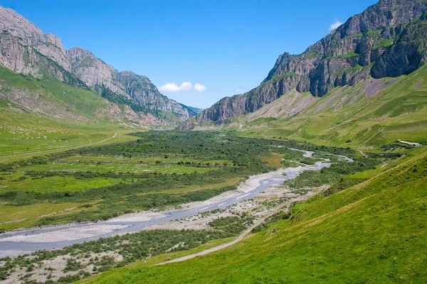 Yazın güzel dağ nehri manzarası — Stok fotoğraf