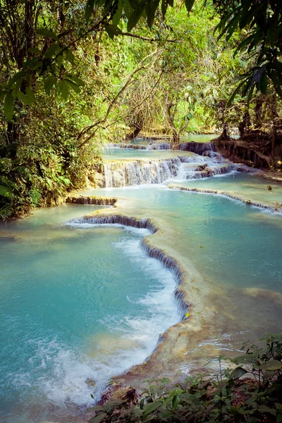 Kuangsi  waterfall in deep forest in Laos — Stock Photo, Image