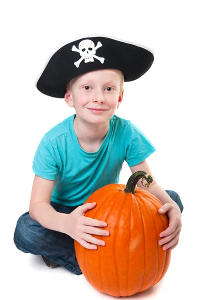 Pirate with pumpkin - halloween theme — Stock Photo, Image