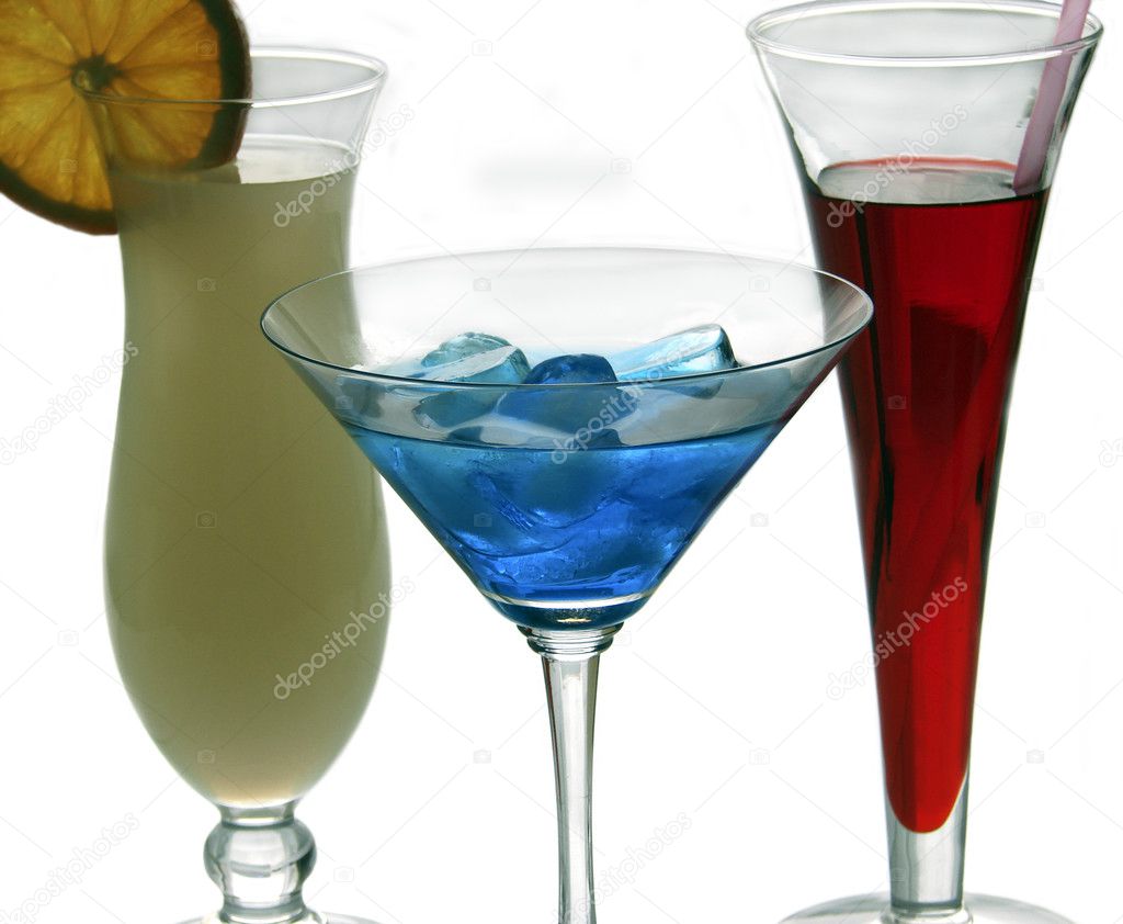 Three colorful coctail glasses