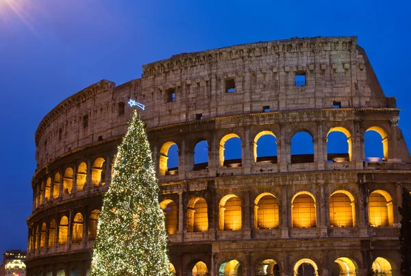 Christmas tree at Coliseum in the night — Stock Photo, Image