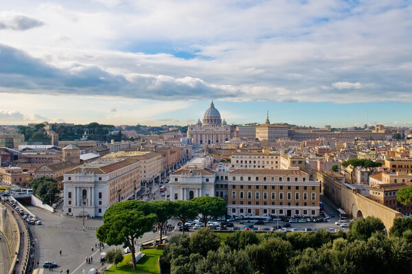 Panorama of Rome, St.Peter cathedral, aerial view from Castel Sant'Angelo
