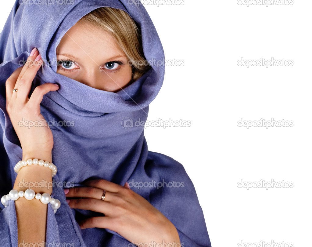 beautiful woman in blue scarf