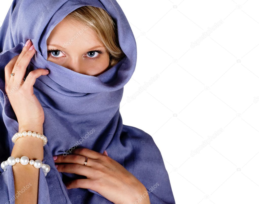 beautiful woman in blue scarf
