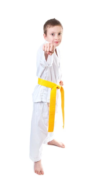 Niño usando tae kwon do uniforme — Foto de Stock