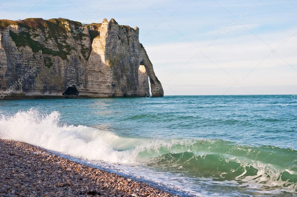 Ocean surf at Etretat, France