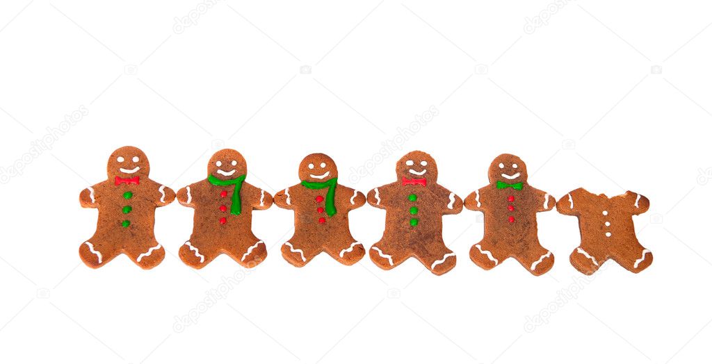 Gingerbread men in a row