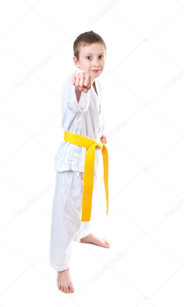 Boy wearing tae kwon do uniform
