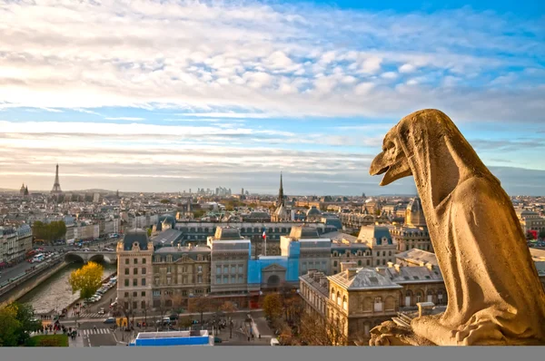 Gargulec, z widokiem na Paryż się na notre dame de paris — Zdjęcie stockowe