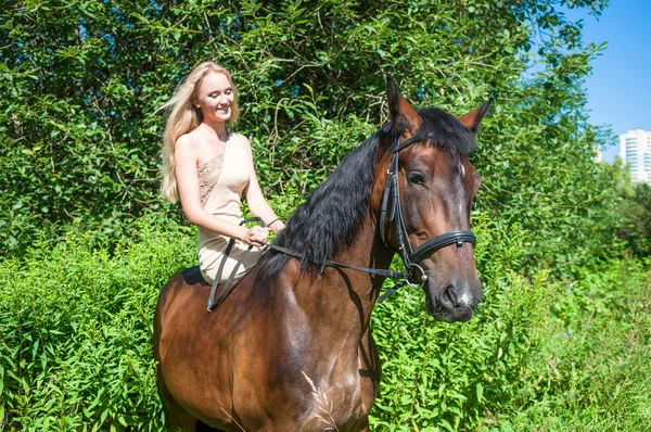 Mooi meisje op een paard — Stockfoto