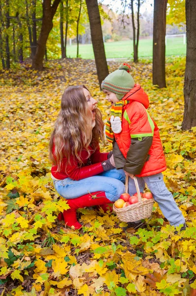 幸福的家庭有着多彩伞在片秋色的公园 — 图库照片