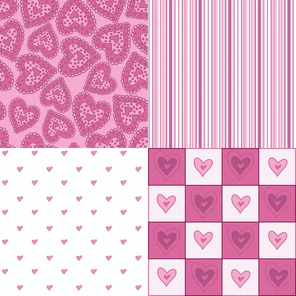 Set of seamless patterns with hearts — Wektor stockowy