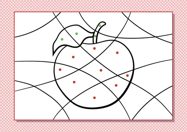Мультфільм розмальовки крапок для дітей. Друкований аркуш. Мультяшне яблуко . — стоковий вектор