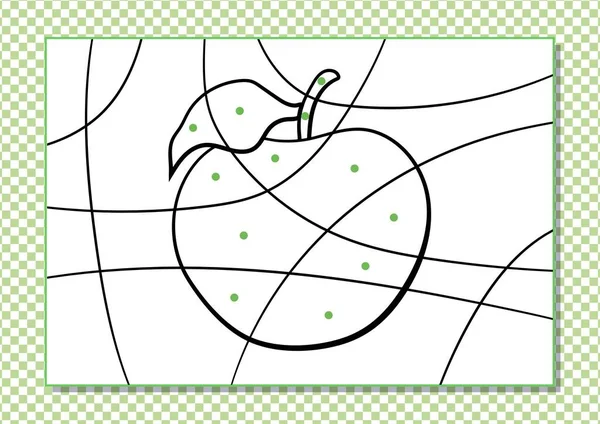 Cartoon-Färbung durch Punkte für Kinder. Druckfähiges Arbeitsblatt. Cartoon-Apfel — Stockvektor