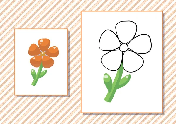 Hoja de trabajo imprimible. Libro para colorear. Linda flor de dibujos animados. Ilustración vectorial. Horizontal A4 página Color naranja. — Vector de stock