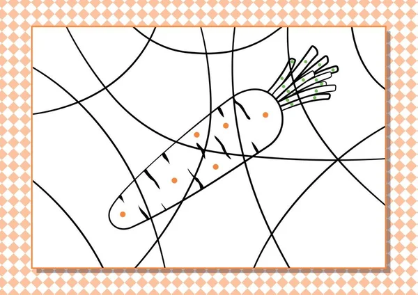Coloriage de dessin animé par des points pour les enfants. Feuille de travail imprimable. Carotte de bande dessinée. — Image vectorielle