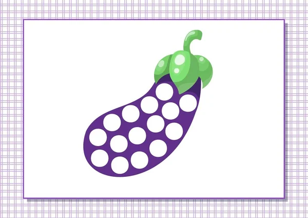 Werkblad voor de afdrukken. Vingerverven. Leuke cartoon aubergine. Vector illustratie. Horizontale A4 pagina Kleur violet. — Stockvector