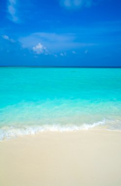 kum plaj ve okyanus dalgası, ari atoll. Maldivler