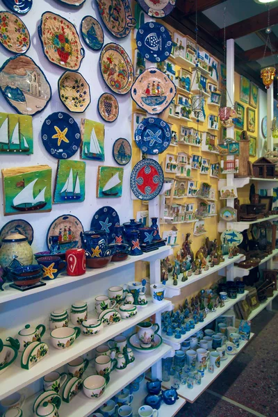 Tienda de recuerdos en Ouranopolis, Península de Athos, Monte Athos, Chalkidiki, Grecia — Foto de Stock