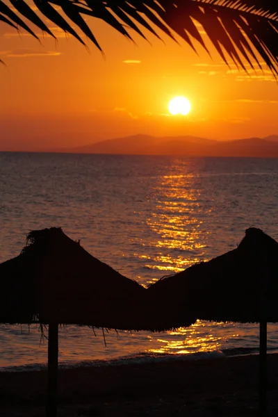 Por do sol com guarda-chuvas — Fotografia de Stock