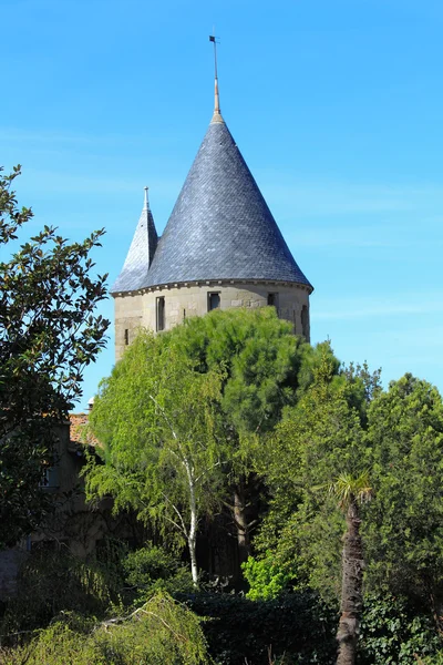 Zdi a věže známé středověké město, carcassonne, Francie — Stock fotografie