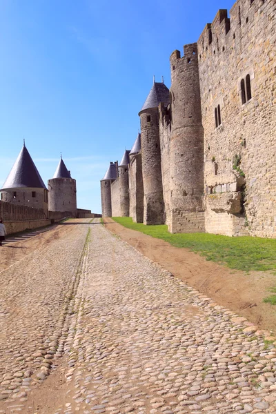 Pereți și turnuri ale faimosului oraș medieval, Carcassonne, Franța — Fotografie, imagine de stoc