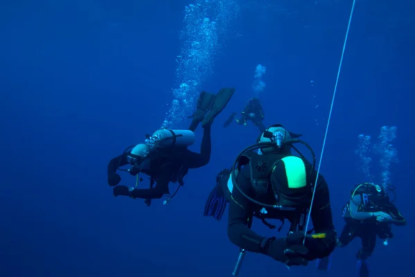 Group of divers on 5-min safety stop, Cuba — Stock Photo, Image