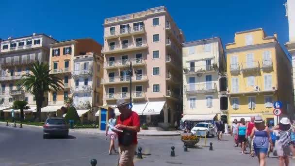 Time-lapse: edifícios típicos na cidade velha, Kerkyra, ilha de Corfu, Grécia — Vídeo de Stock