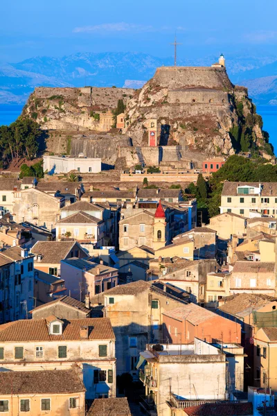 Luchtfoto van nieuwe vesting kerkyra, eiland corfu, Griekenland — Stockfoto