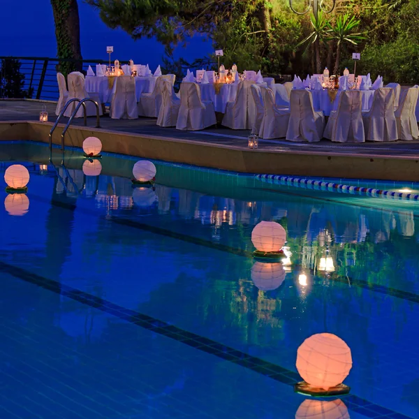 Floating water lantern in the pool — Stock Photo, Image