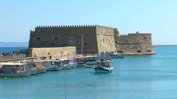 Fortaleza Veneziana Koules e porto, Heraklion, Creta — Vídeo de Stock