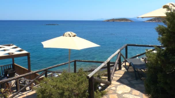 Терраса пляж и Средиземное море, Агиос Николаос, Крит — стоковое видео