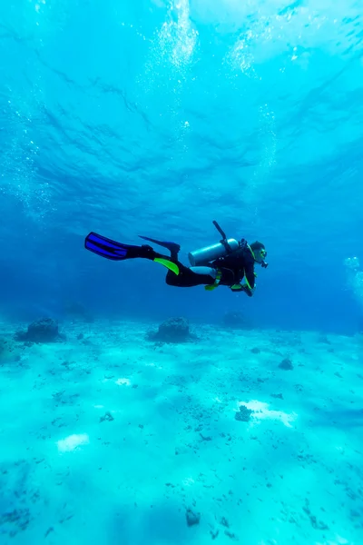 Силует Scuba Diver поблизу морське дно — стокове фото