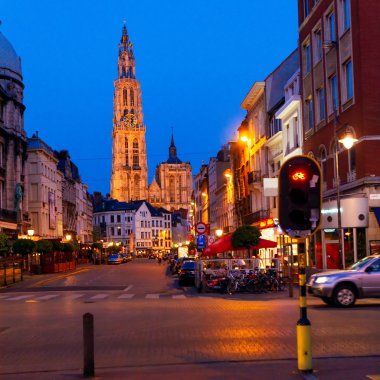 Gotik Katedrali, gece, antwerp, Belçika