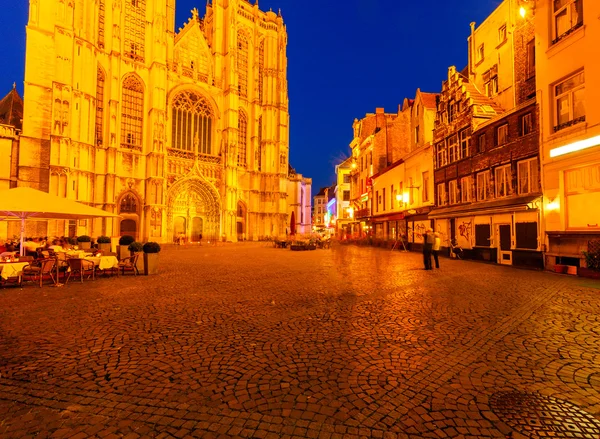 Praça da Catedral à noite, Antuérpia — Fotografia de Stock