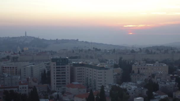 Salida del sol sobre la Ciudad Vieja Time Lapse, Jerusalén, Israel — Vídeos de Stock