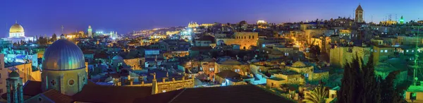 Panorama - Ciudad Vieja en la Noche, Jerusalén — Foto de Stock